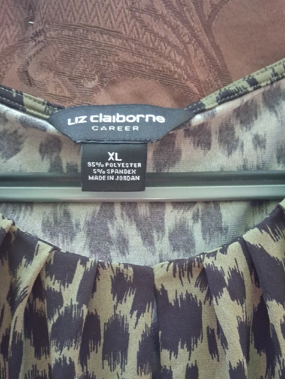 Liz Claiborne Green Leopard Print Short-Sleeve Blouse Size XL
